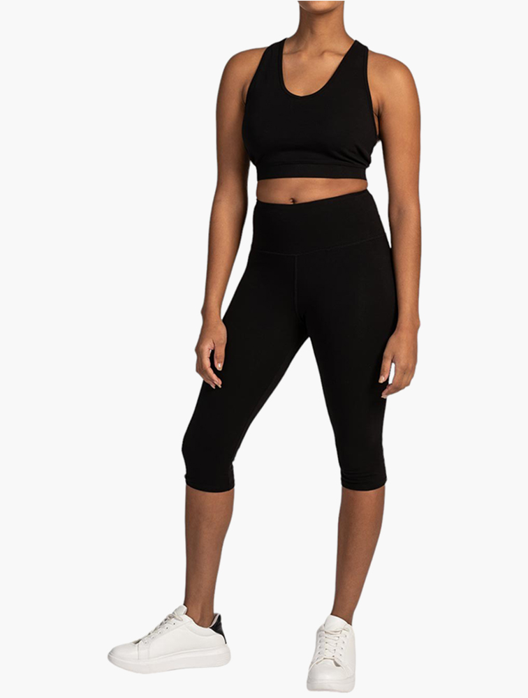 MyRunway Shop Edition Black Moderate Stretch High Waist Cotton Capri